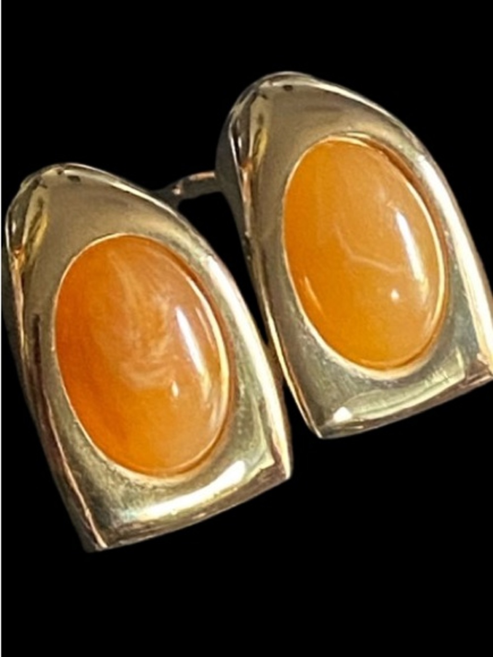 Vintage Givenchy Gold Plated Faux Amber Cabochon Clip-on Earrings Stunning!!
